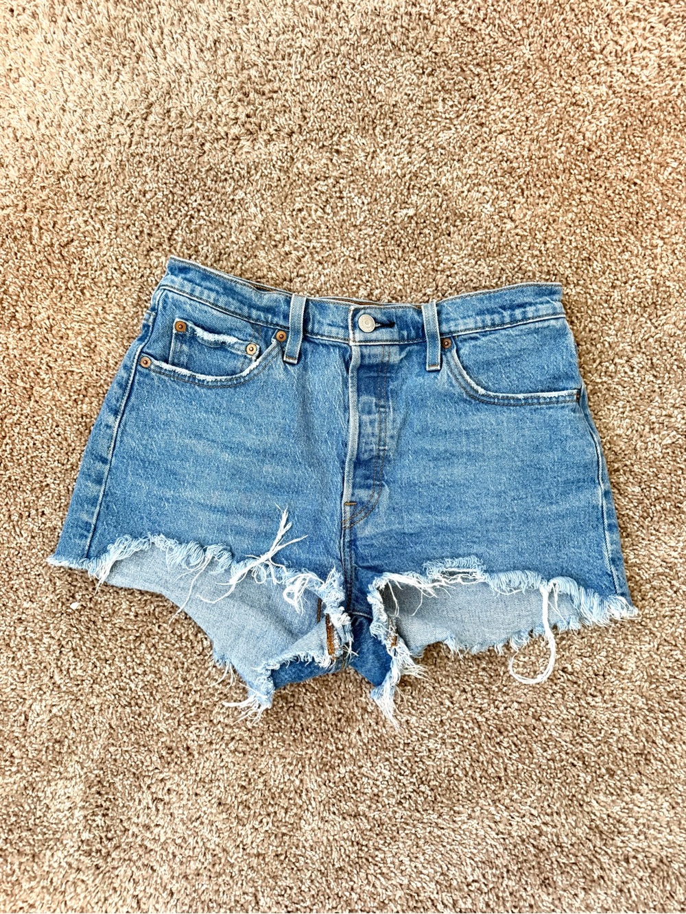 Levi's 501 Light Blue Distressed Cutoff Denim Shorts